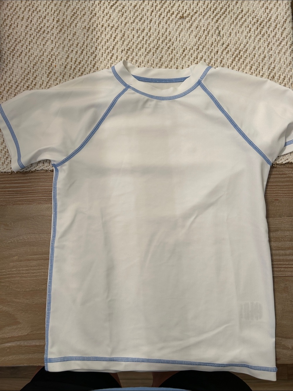 Crewcuts White Kids Swim Rashguard with Light Blue Trim